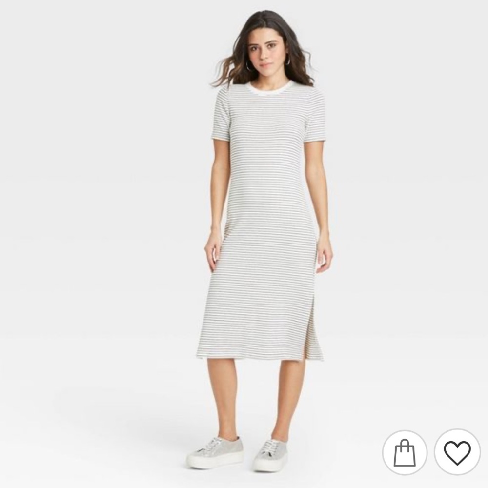 A New Day Stripped Short Sleeve Rib Knit T-Shirt Dress